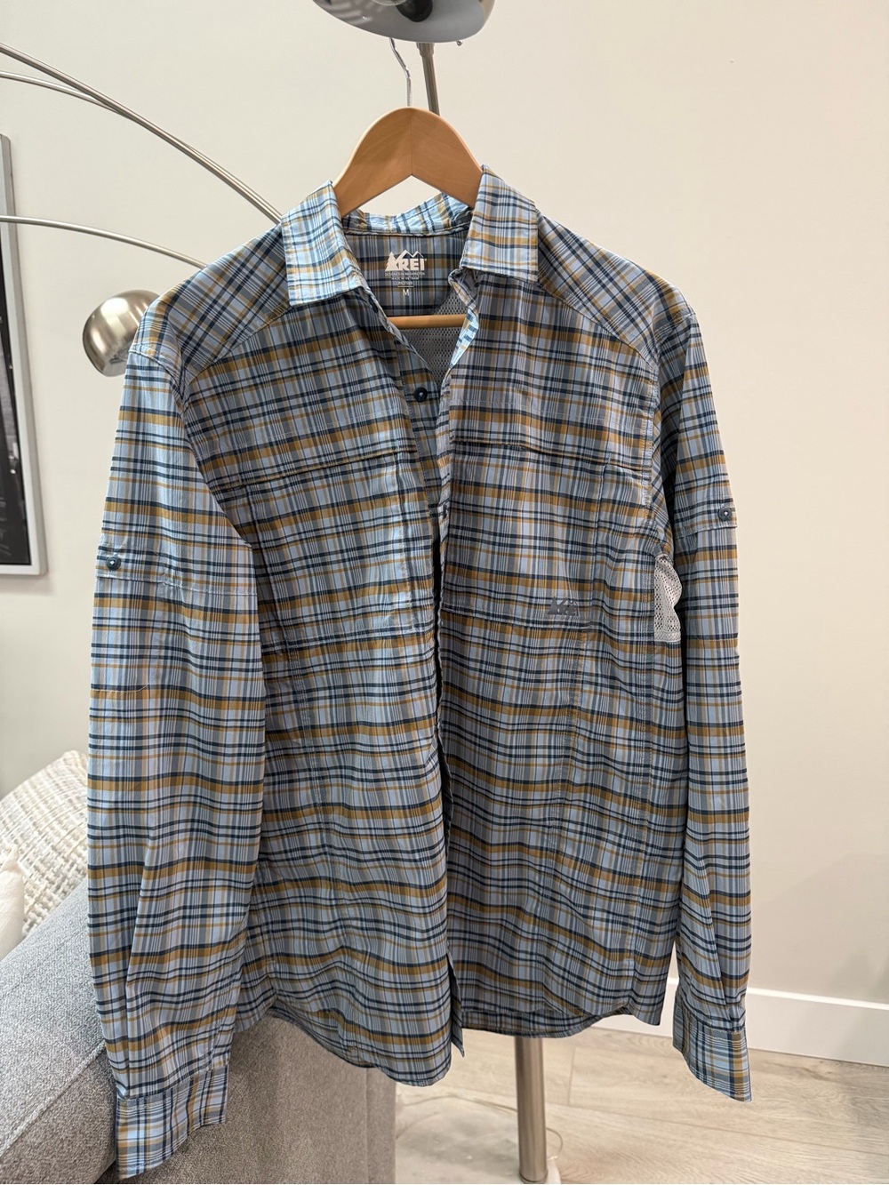 REI Men's Plaid Button-Down Shirt in Blue and Tan